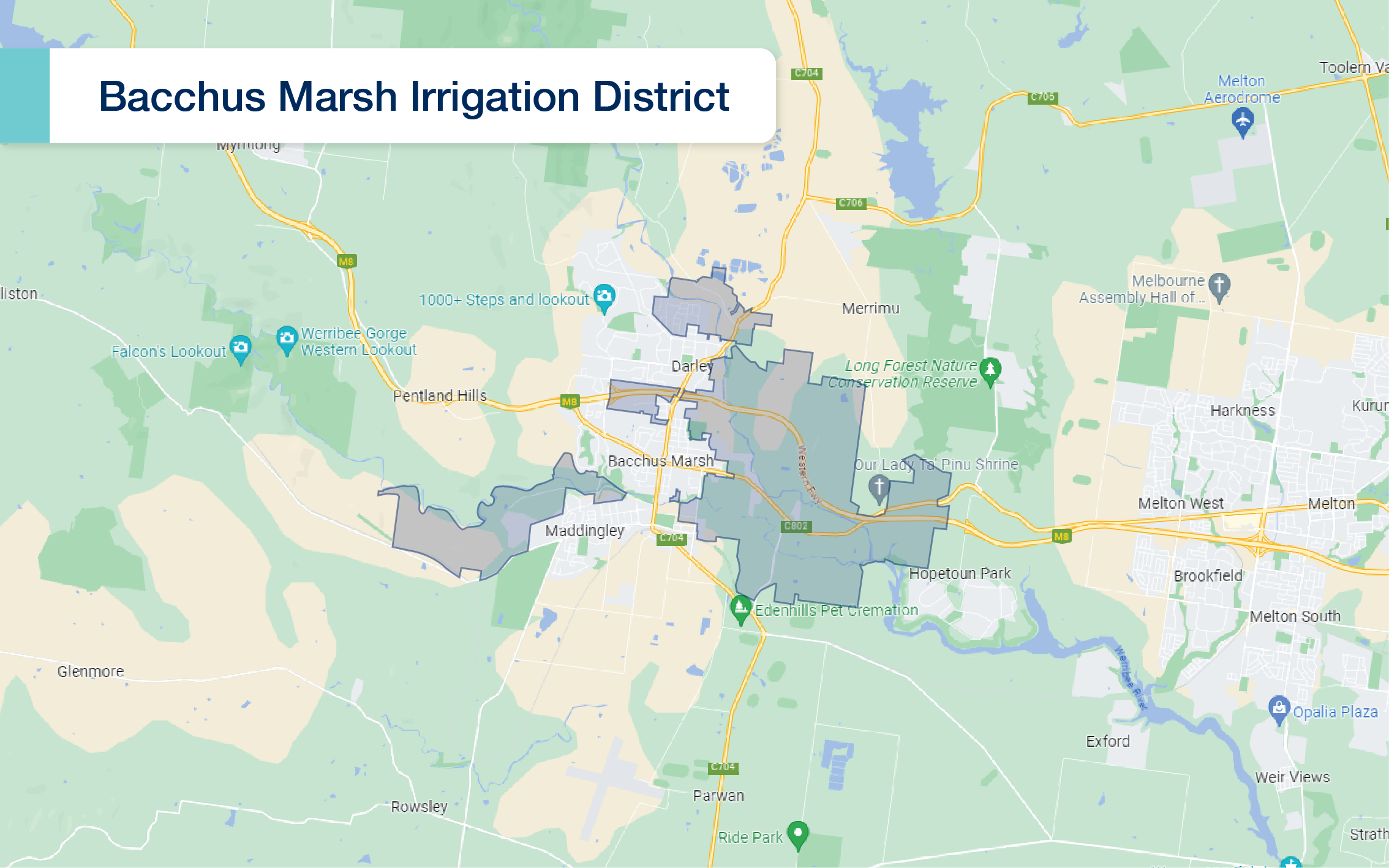 Map of the Bacchus Marsh Irrigation District's boundary