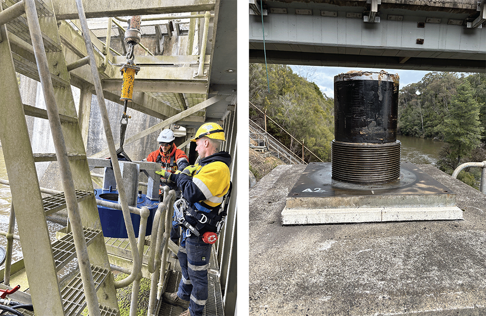 Left: Load cell being used, right: Anchor bolt
