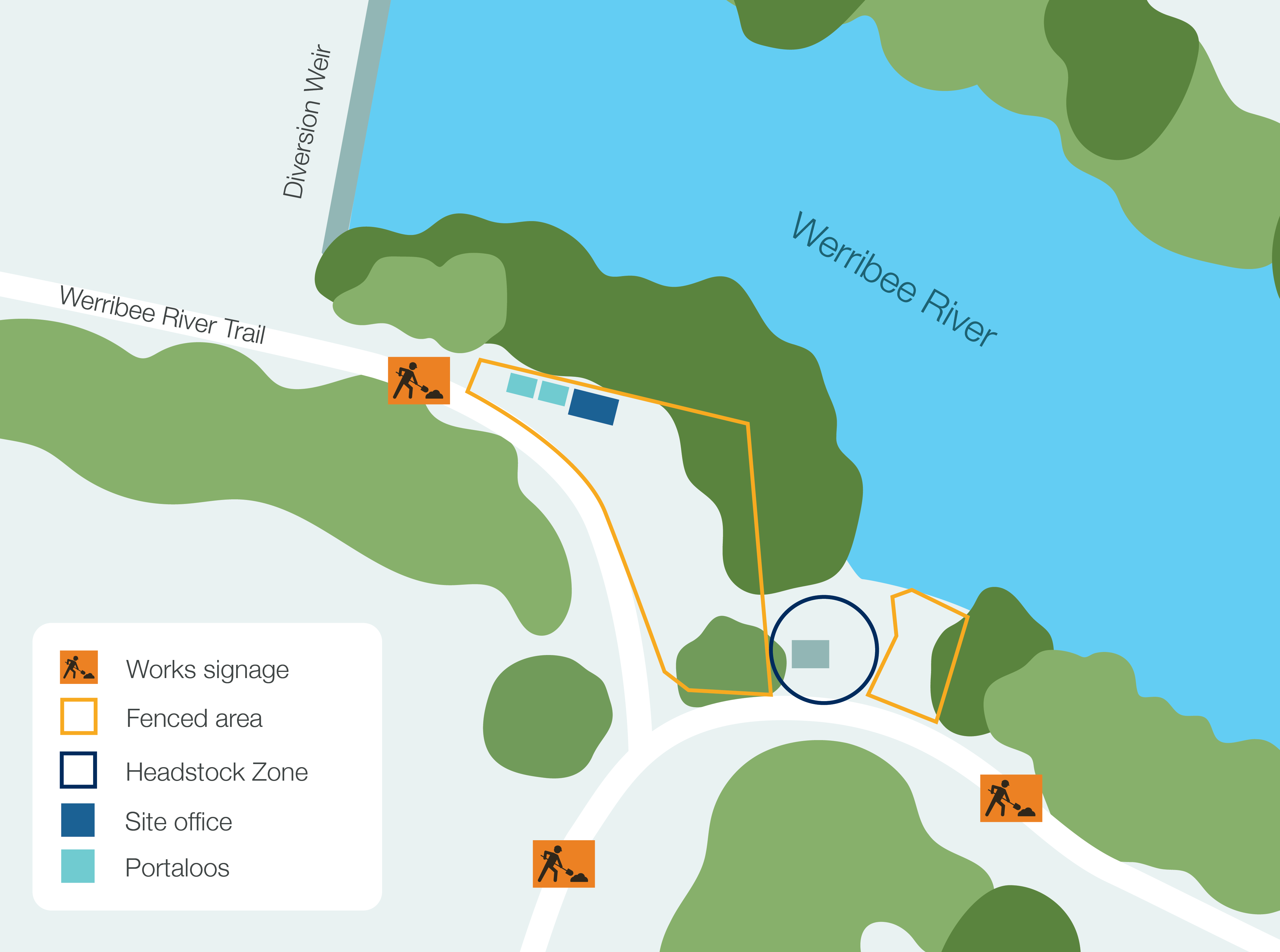 Map of the fenced off area near Werribee River Trail and the Diversion Weir on Werribee River