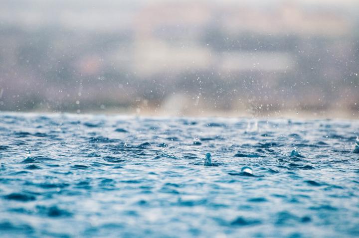 Rain falling on water