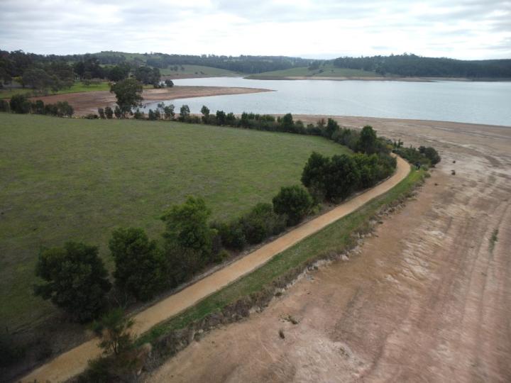 View of Blue Rock Lake walking track and eroded foreshore